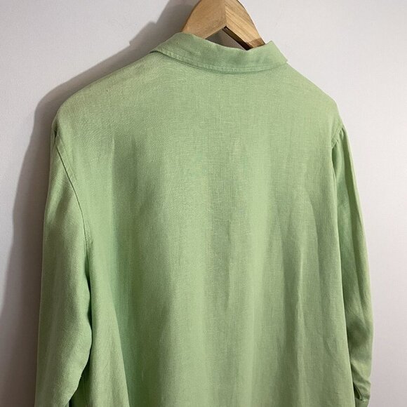 Susan Bristol 100% Linen Button Up Shirt Womens 12 L Green Blouse Mature EUC - Picture 7 of 13